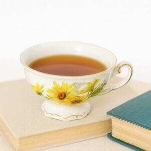 1930's Mitterteich Bavaria Brown Eyed Susan Gold Trim Bone China Teacup